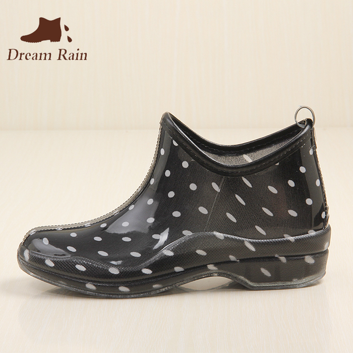 夏季時尚短筒雨靴女韓國防滑水鞋低幫套鞋波點膠鞋透明雨鞋女成人